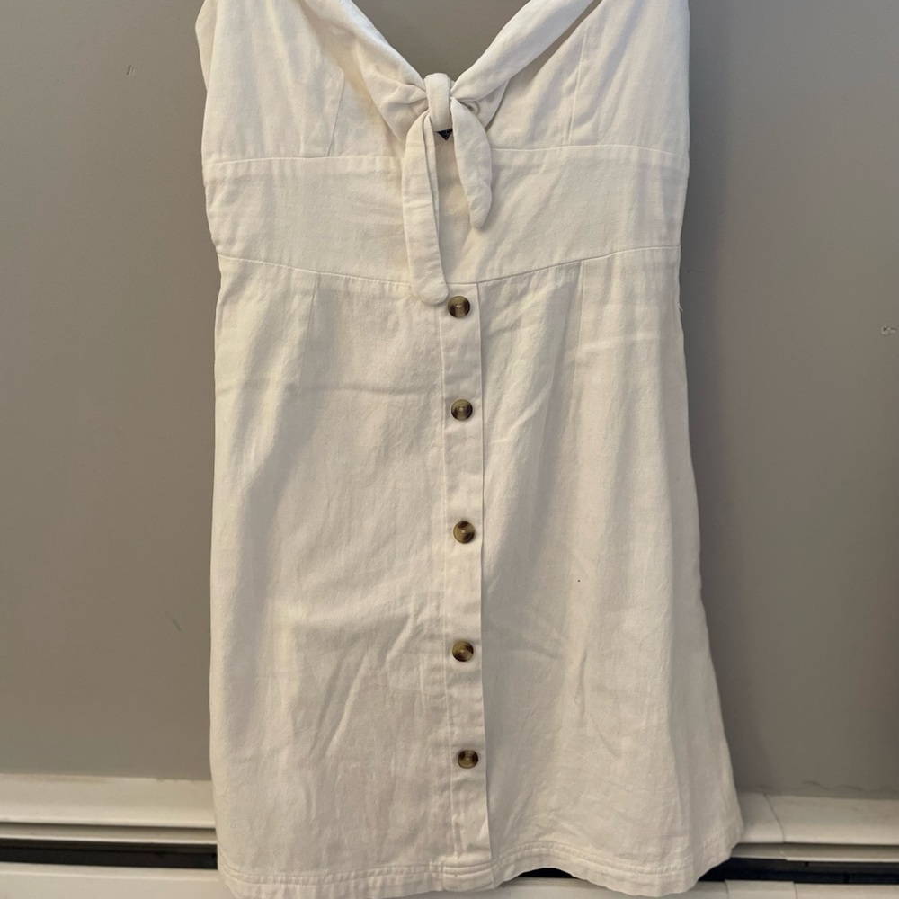 White button up tie front mini dress